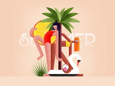 Summer. Soon on all beaches below the equator affinity designer beach character design flat girl girls graphic design illustration sea summer sun sun glasses sunny swim swimming pool vector warm