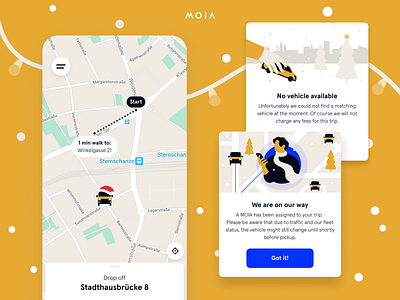 MOIA Christmas Theme app branding design illustration interface mobility ui ux