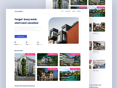 Landing Page - Staycation adventure apartement backyard booking family trip first design home page hotels kitchen set landing page living room staycation travel guide traveller trip planner ui ux vacation rentals website design website travel