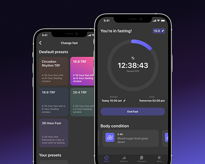 Fasting App app dark theme design fasting ios mobile mobileapp ui ux