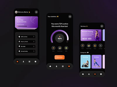 Fitness mobile app app application dark theme design exercise fitness health mobile app motion graphics nextpage sport tracker training ui ux wellness