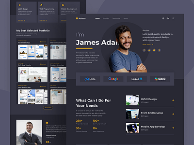 Adams - Personal Portfolio Website branding design designer homepage landing page personal personal website porto portofolio ui uiux ux web design