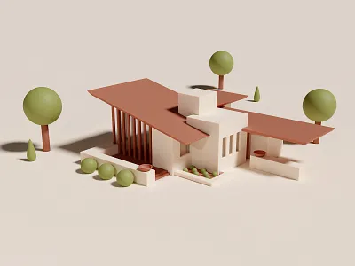 Seamour and Gerte Shavin House 3d 3d art architecture art blender color design house illustration modern pastel render trees