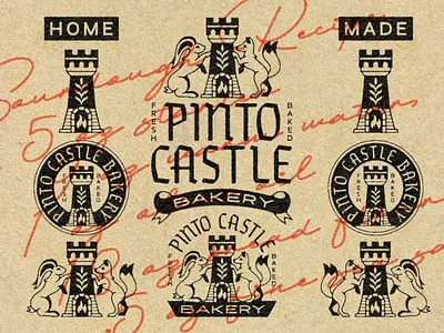 Pinto Castle Bakery Branding badge baked bakery baking branding bread bunny castle crest dog dough flour fox fresh rabbit sourdough tower turret vintage wheat