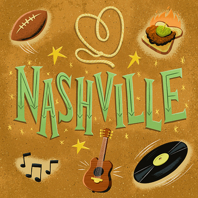 Nashville - Lettering & Sticker Pack hand lettering hot chicken illustration lettering mid century music music city nashville type western