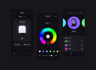 Smart lamp FIREFLY-App Concept app black design interface ios app mobile mobile app mobile app screens mobileappdesign mobileui smart lamp ui ui design uiux ux ux ui design