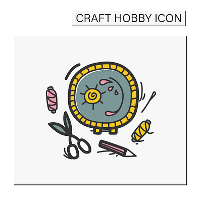 Embroidery hand drawn color icon art branding design drawn face line art graphic design icon illustration logo stye ui