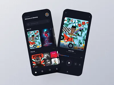 Music Player App🎵 app applicaiton artist clear dark dark ui interface itunes mobile music musicplayer play music player playlist song spoti spotify ui uimobile userinterfance