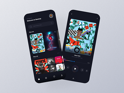 Music Player App🎵 app applicaiton artist clear dark dark ui interface itunes mobile music musicplayer play music player playlist song spoti spotify ui uimobile userinterfance