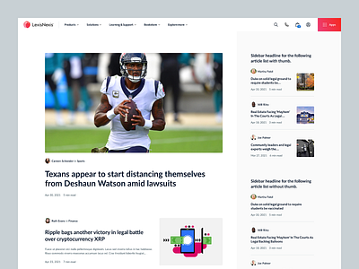 Latest News Landing Concept articles blog clean desktop featured feed flat football legal news minimal modern news sidebar simple split layout watson