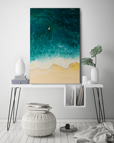 Into the Blue aerial art artist artistofmauritius beach canvas decor details fineart illustration interiordecor new newpainting painting realism seascape waves