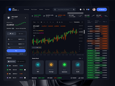 Exchange website - Dark mode ( Full Screen ) 🔥 app bitcoin blockchain btc chart crypto dark design exchange finance minimal mobile money swap trade ui wallet website