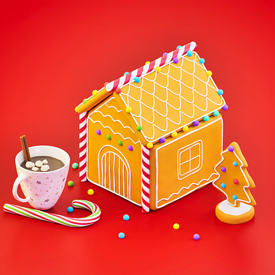 Gingerbread cookies 🎄 3d 3d art blender candy chocolate christmas cookie cup design gingerbread illustration isometric art low poly mug red tree