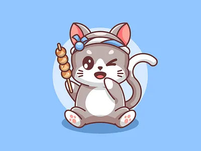 Wearing Japanese headband and takoyaki animal cartoon cat character design fun funny illustration japan kids logo mascot pet takoyaki wawadzgn