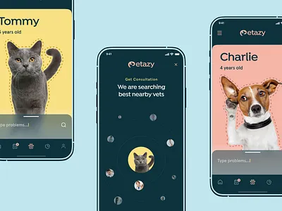 Pet Adoption Mobile App UI Design | Vet Appointment App - Petazy app designer app ui app ui ux cat app dog app ios app design mobile app mobile app design mobile app designer mobile app ui mobile app ui ux pet adoption pet adoption app pet app pet app design pet clinic pet grooming pet vaccine veterinary