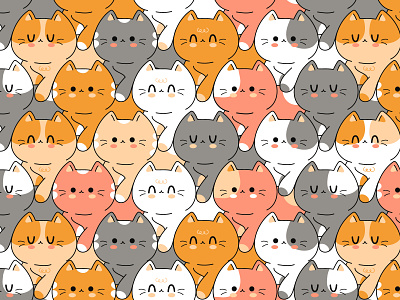 Cats pattern animal cartoon cat character cute face happy hugs illustration kawaii kittie meow pat pattern pussy seamless smile sweet wallpaper zoo