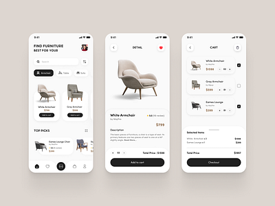 Furniture App 🛋 | eCommerce application chair chair app clean ui design ecommerce furniture furniture shop furniture store furniture website ios minimalist mobile app mobile application online shop product design property ui uiux ux