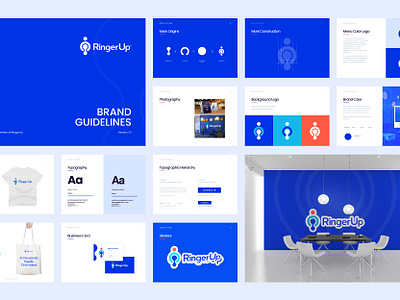 Brandbook - RingerUp app icon brand guideline brand guidelines brand identity design brandbook branding color palette dashboard hotel illustration logo system management mark mockup online booking restaurant ringer typography ui up