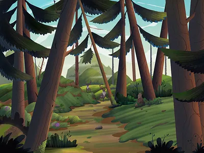 Forest Background Illustration for Hero Section 2d animal animation background illustration colors design earth ecology forest game design green hero image illustration illustration nature savetheworld ui universe vector web website