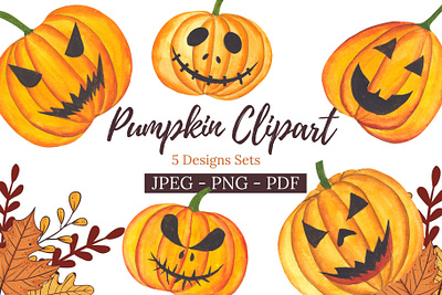 Watercolor Pumpkin Clipart Bundle boho watercolor