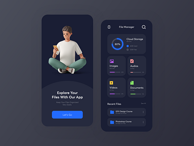 File Manager App Design - Dark Theme app design dark theme app dark ui file manager file manager app minimal ui mobile app mobile app ui ui design ui designer ui ux design userinterface