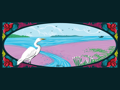 Egret bangladesh bangladeshi boat canal cg painting channel design egret flower hatiya illustration island noakhali painting pop art river trollar troller boat vector illustration vector painting