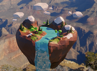 Floating Island (Low Poly) 3d 3d model blender