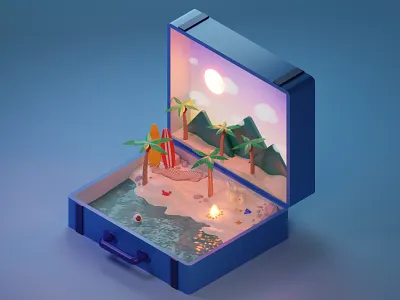 Summer in a Case blender blender3dart low poly lowpoly lowpolyart