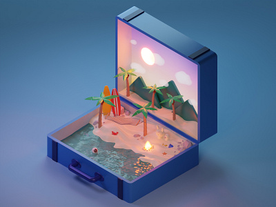 Summer in a Case blender blender3dart low poly lowpoly lowpolyart