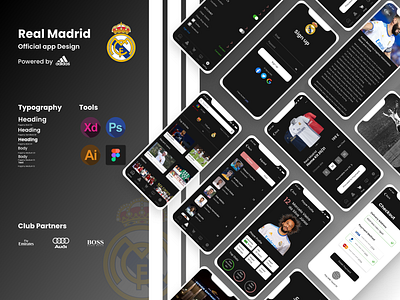 Real Madrid Official app Powered by Adidas adidas branding design illustration mobile app official app real madrid ui ux