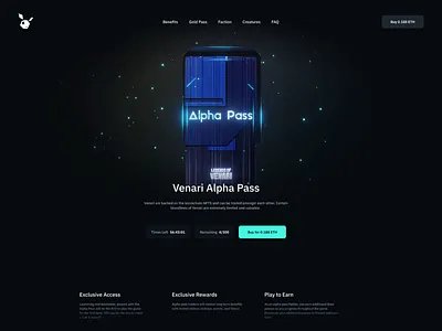 NFT - Venari Alpha Pass (blockchain) 3d animation app blockchain blockhain design dark ui gambling game game interface graphic design illustration motion graphics nft nft app nft game nft token nft ux nft web design ui ux