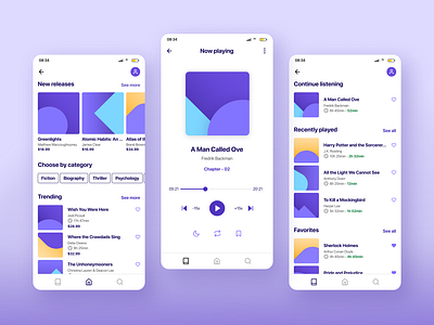 Audiobook app abstract animation app app design art audiobook blue brand branding clean concept dailyui design flat graphic design icon illustration mobile mobile interface ui