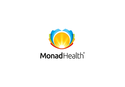 Monad Health branding care colorfull design graphaety identity illustration initials logo minimalist monad monogram sun sunrise symbol wing wings