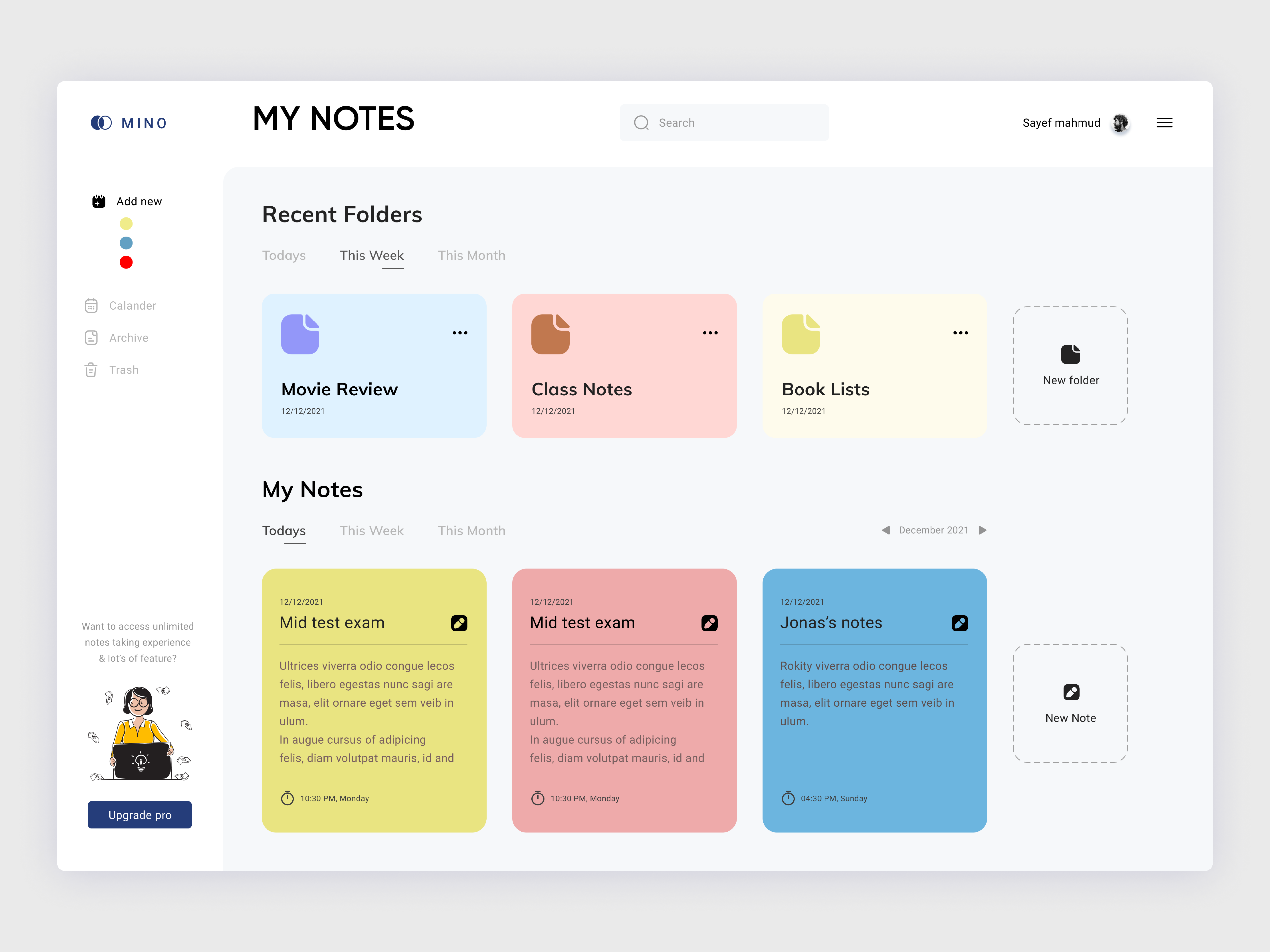 Example of MINO - Note taking app
