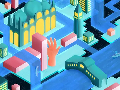 Venice View 2010 blue design futuristic illustration isometric italy venice yellow