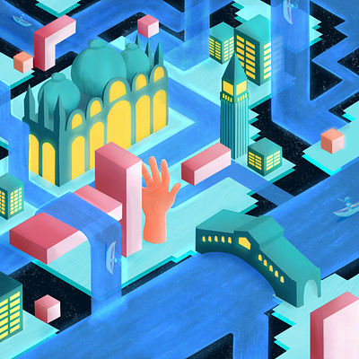 Venice View 2010 blue design futuristic illustration isometric italy venice yellow