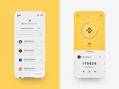 Authenticator App app authenticator binance concept design discord glassmorphism key lock minimalist mobile neumorphism paypal reddit security ui ux verification