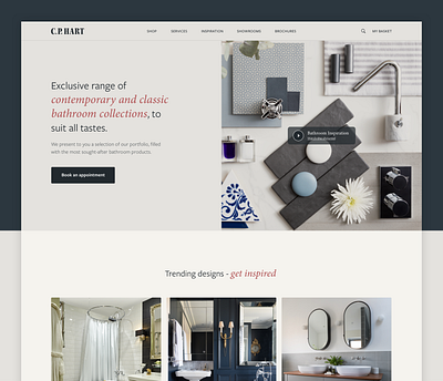 Designer Bathrooms - Homepage bathroom clean design ecommerce furniture home page interface luxury minimal typography ui ux warm web design website