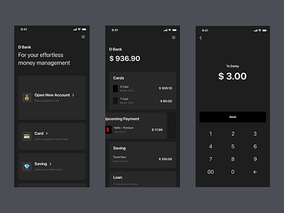 Finance Mobile App app bank banking banking app dark mode dark theme finance fintech mobile money transfer ui