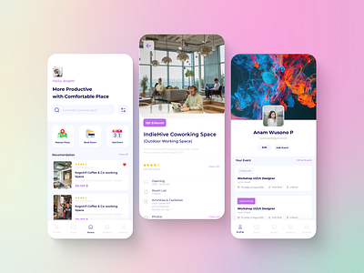 Co-working App - UI Design 🖥️ 360 business cafe card co working coffee design icons mobile office product design task toglas typography ux ui workspace