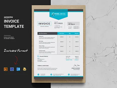 Clean Corporate Invoice Template excel minimal invoice