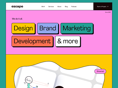 escape Hero Header | Agency Landingpage 2022 design adobe xd agency clean clean design colorful creative header hero landingpage minimal pink typography ui ui design ux ux design webdesign website yellow