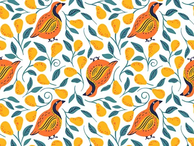 Patridge and Pear background birds cute design partridge pattern pear tree seamless vector