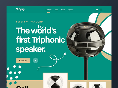 Syng-Triphonic Speaker Landing page aecorder audio bluetooth speaker ecommerce header landingpage music sound system soundscape speaker starup syng trend2022 triphonic triphonic speaker. web design webdesign website website concept wireless