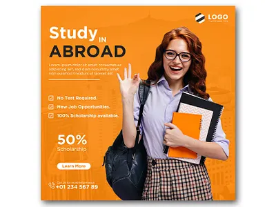 Study Abroad Social Media Post or Education Banner Square Flyer