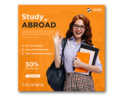 Study Abroad Social Media Post or Education Banner Square Flyer