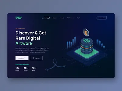NFT Artwork Landing Page UI Exploration 2021 trend artwork bitcoin blockchain crypto crypto currency dark illustration minimal minimal design modern nft nft landing page token typography ui ui design uiux ux web design