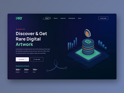 NFT Artwork Landing Page UI Exploration 2021 trend artwork bitcoin blockchain crypto crypto currency dark illustration minimal minimal design modern nft nft landing page token typography ui ui design uiux ux web design