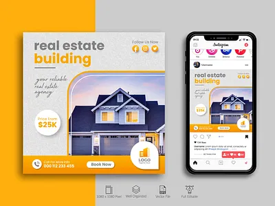 Social Media Post Template, Real Estate Post Template ad banner ads banner branding corporate design facebook ads google ad graphic design home sale instagram post logo post design promotion banner real estate shots social social media square flyer ui