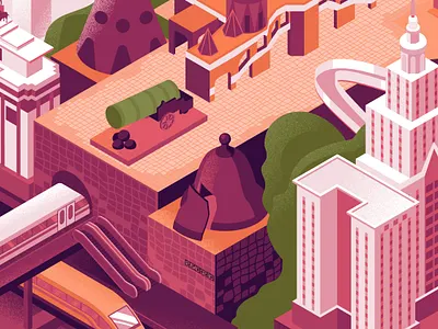 City illustration. WIP 3d cartoon city cartoon map city design graphic design illustration isometric isometric city isometric illustration isometric map landmark map map illustration textured illustration vector